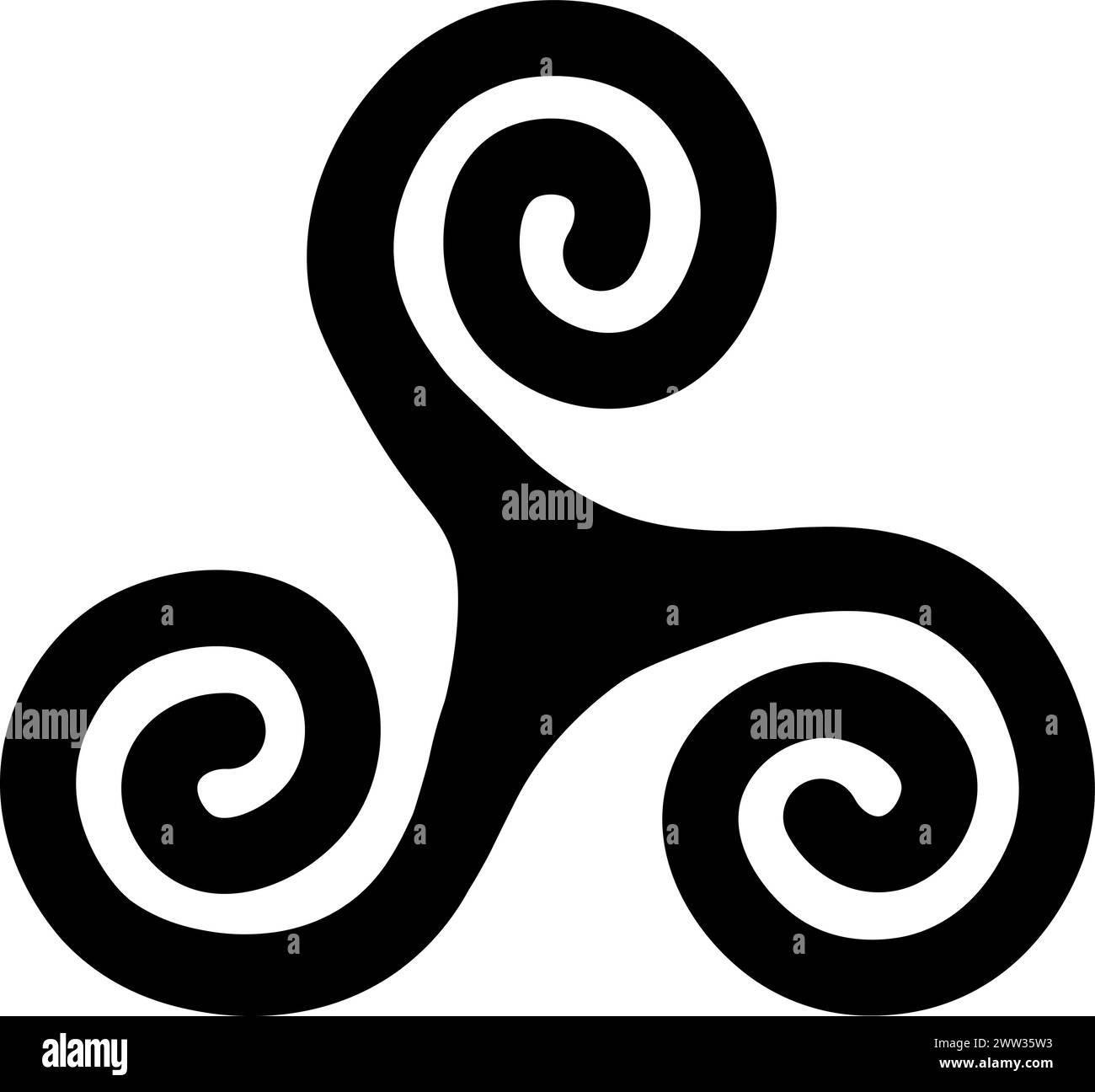Keltisches Spiralmystisches religiöses Symbol. Spirituelles Triskele-Zeichen der traditionellen Kultur der Anbetung und Verehrung. Einfache Schwarz-weiß-Vektor-isola Stock Vektor