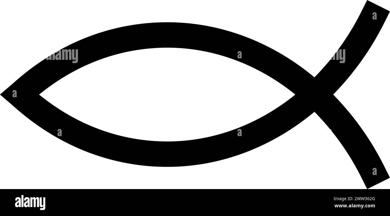 Ichthys mystisches religiöses Symbol. Geistlich-christlich-religiöses Zeichen der traditionellen Kult- und Verehrungskultur. Einfacher Schwarzweiß-Vektor Stock Vektor