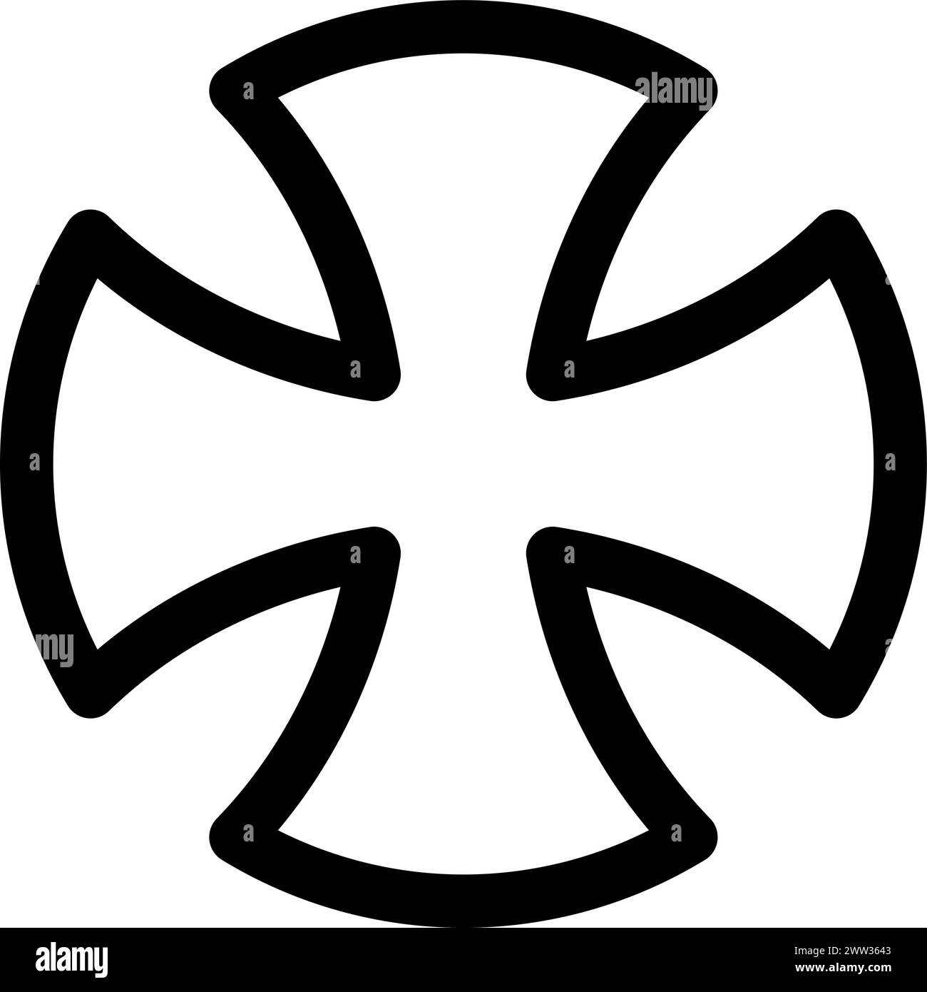 Maltesisches Kruzifix mystisches religiöses Symbol. Spirituelles heiliges Zeichen der traditionellen Kultur der Anbetung und Verehrung. Einfaches Schwarzweiß-Vektorisolat Stock Vektor