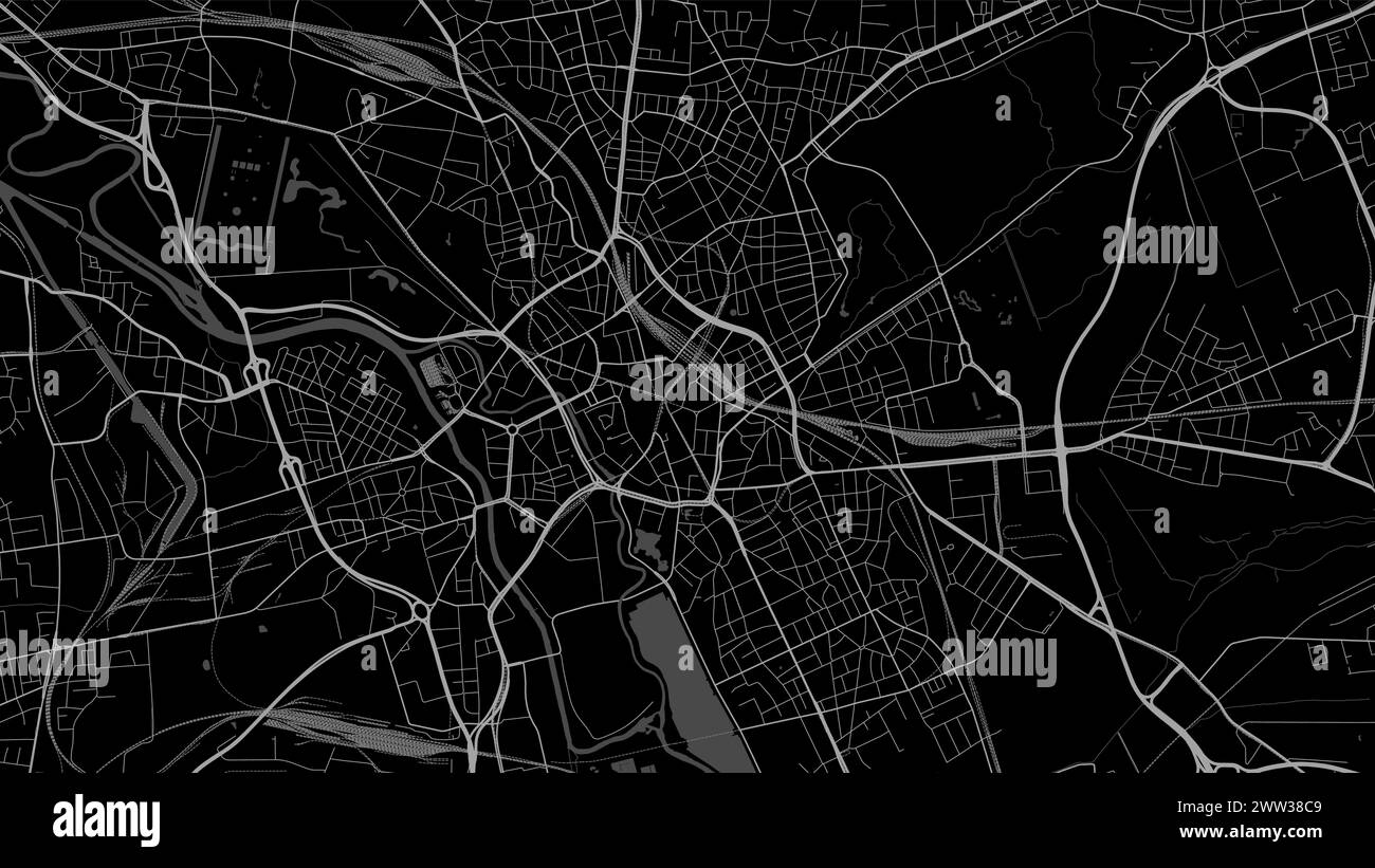 Hannover Karte, Deutschland. Stadtkarte in Graustufen, Straßenkarte im Vektor mit Straßen und Flüssen. Stock Vektor