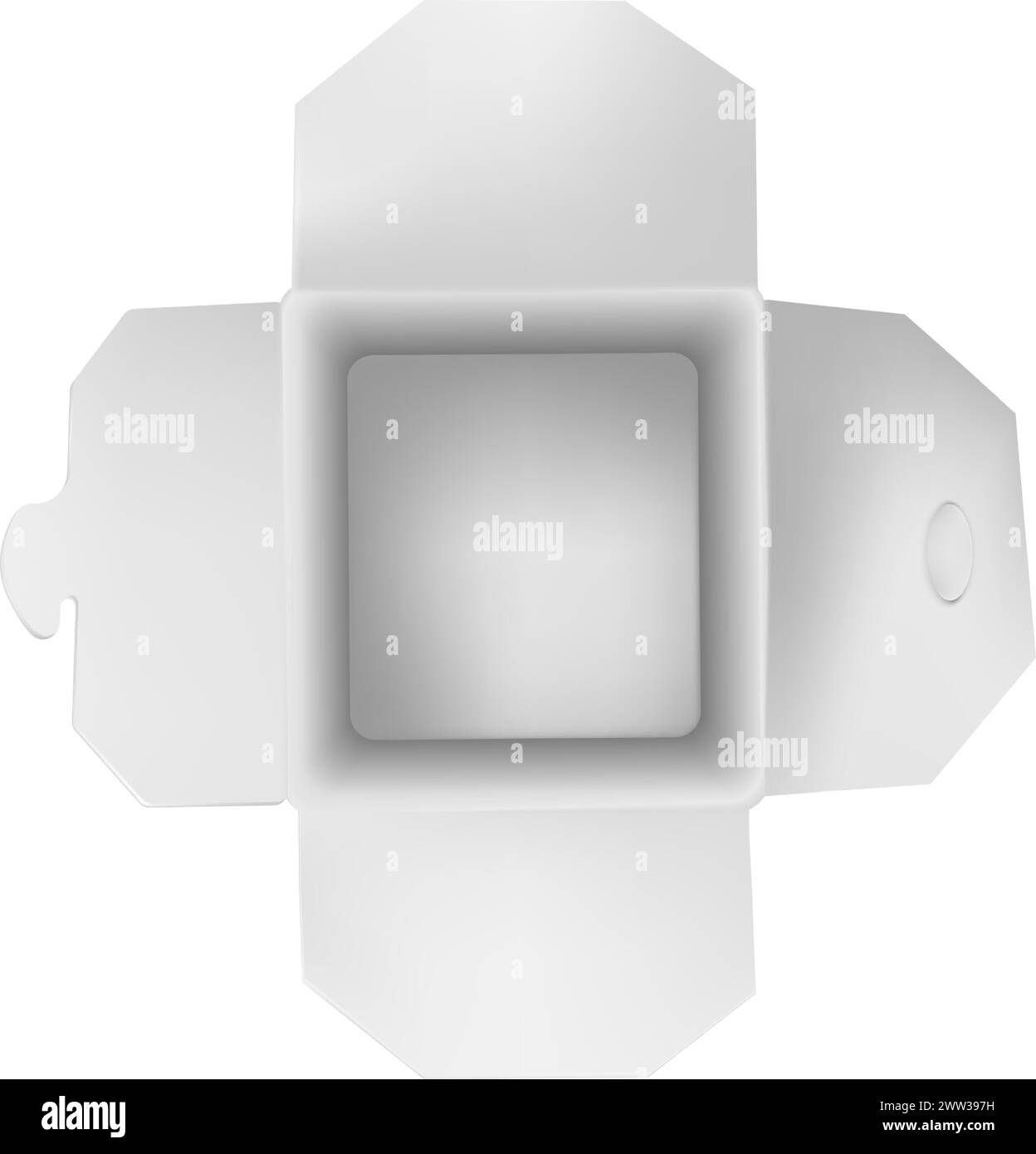 Offene Papierkarton für Speisen zum Mitnehmen, isoliert auf weißem Hintergrund Stock Vektor