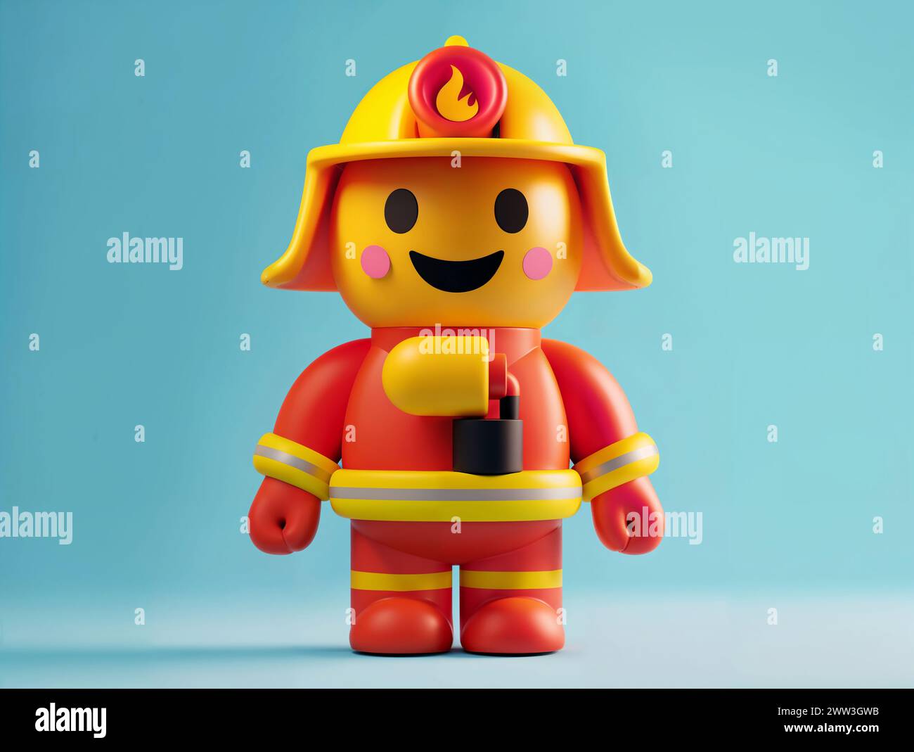 3D Emoji Feuerwehrmann Emoticon Symbol auf blauem Hintergrund Stockfoto