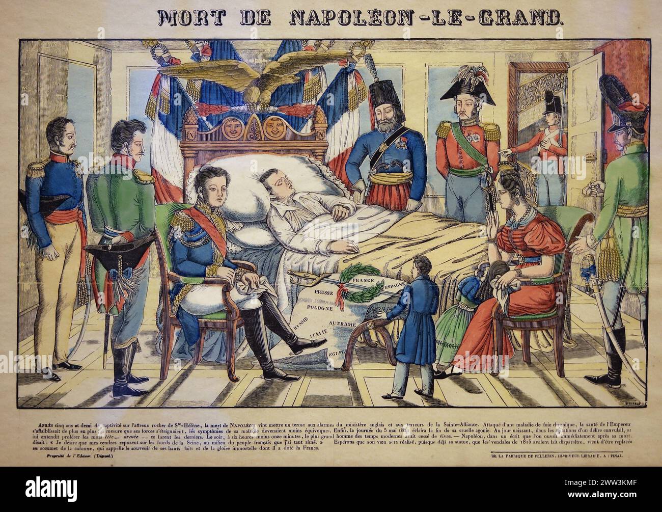 1821. St. Helena Island. Zweites Exil. Der Tod Napoleon Bonapartes. Gravur von Georgin. Stockfoto