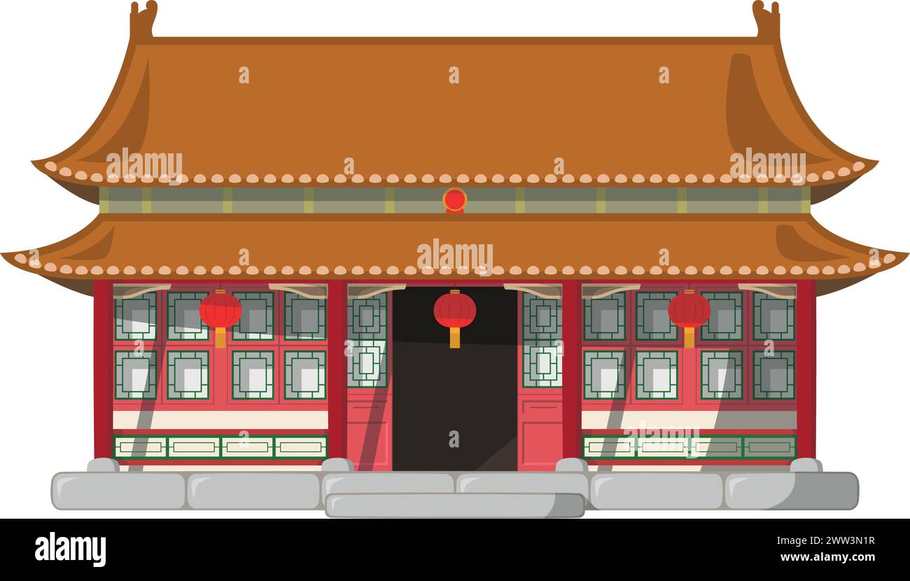 Vektor-Illustration eines traditionellen China Hutong Hauses im Cartoon-Stil isoliert auf weißem Hintergrund. Traditionelle Häuser der World Series Stock Vektor