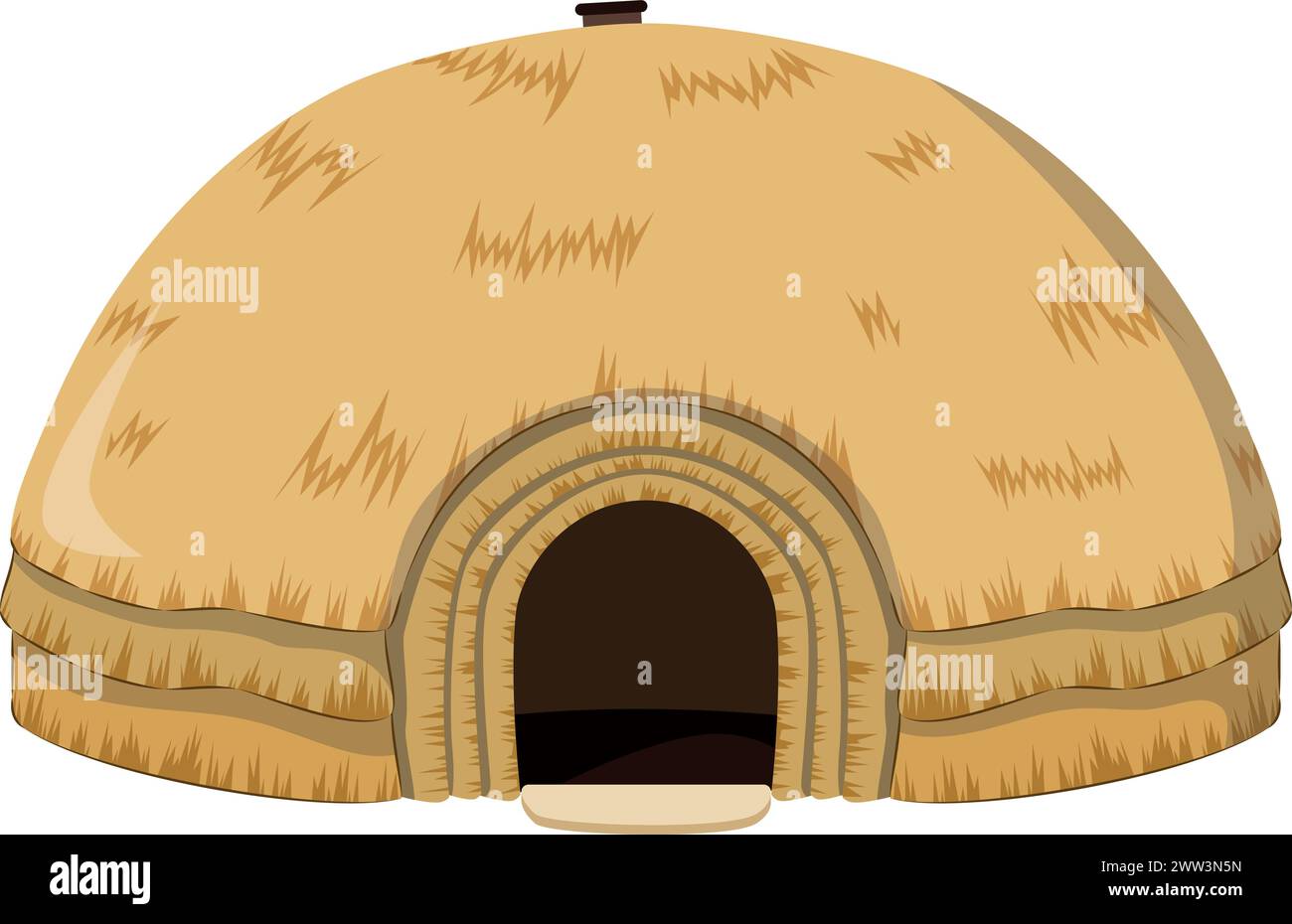 Vektor-Illustration einer traditionellen zulu-Bienenhütte im Zeichentrickstil isoliert auf weißem Hintergrund. Traditionelle Häuser der World Series Stock Vektor