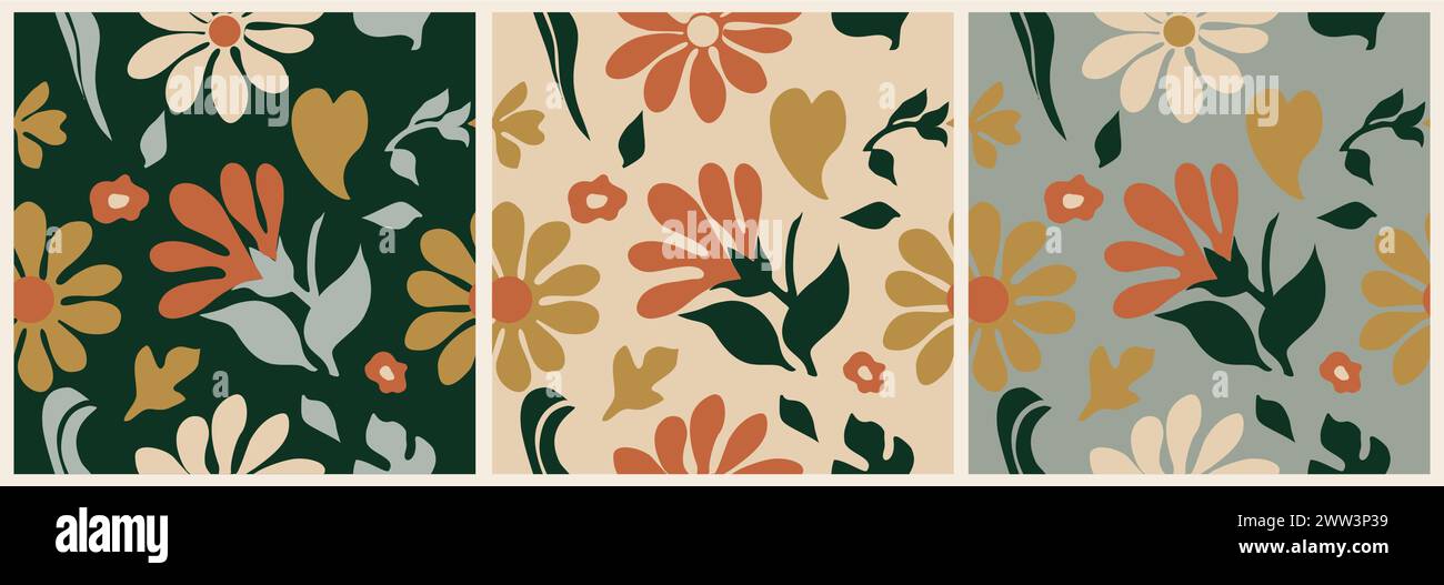 Abstraktes, nahtloses Blumenmuster mit Kunstblumen. Stock Vektor