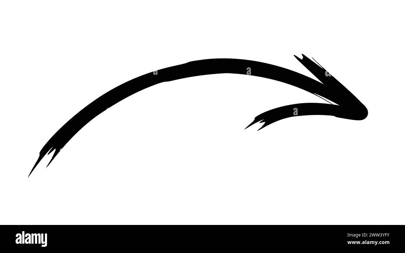 Einzelner schwarzer Pfeil. Richtungsschild. Zeiger. Handgezeichneter Pfeil. Stock Vektor