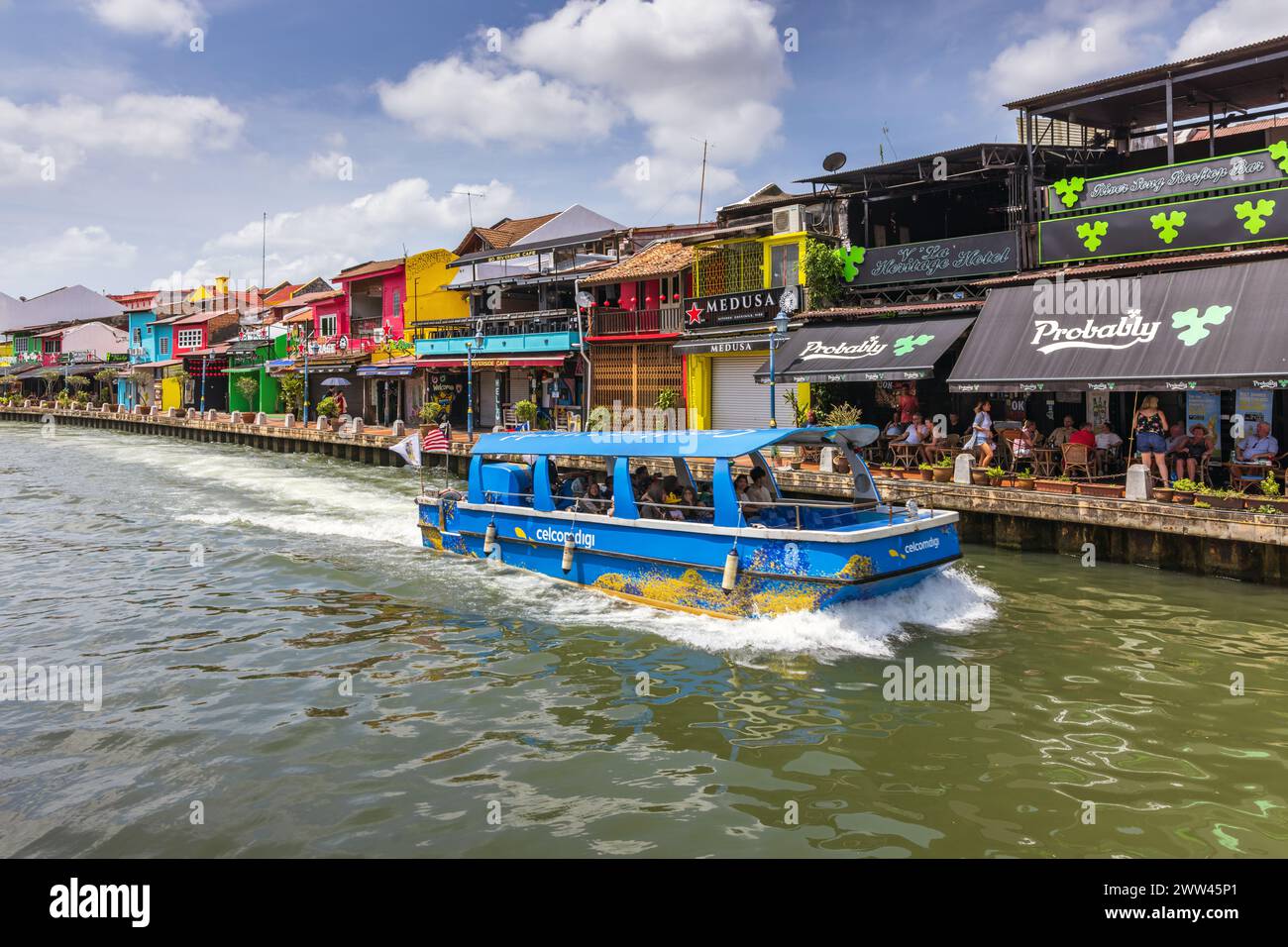Bootstour auf dem Melaka-Fluss in Melaka, Malaysia Stockfoto