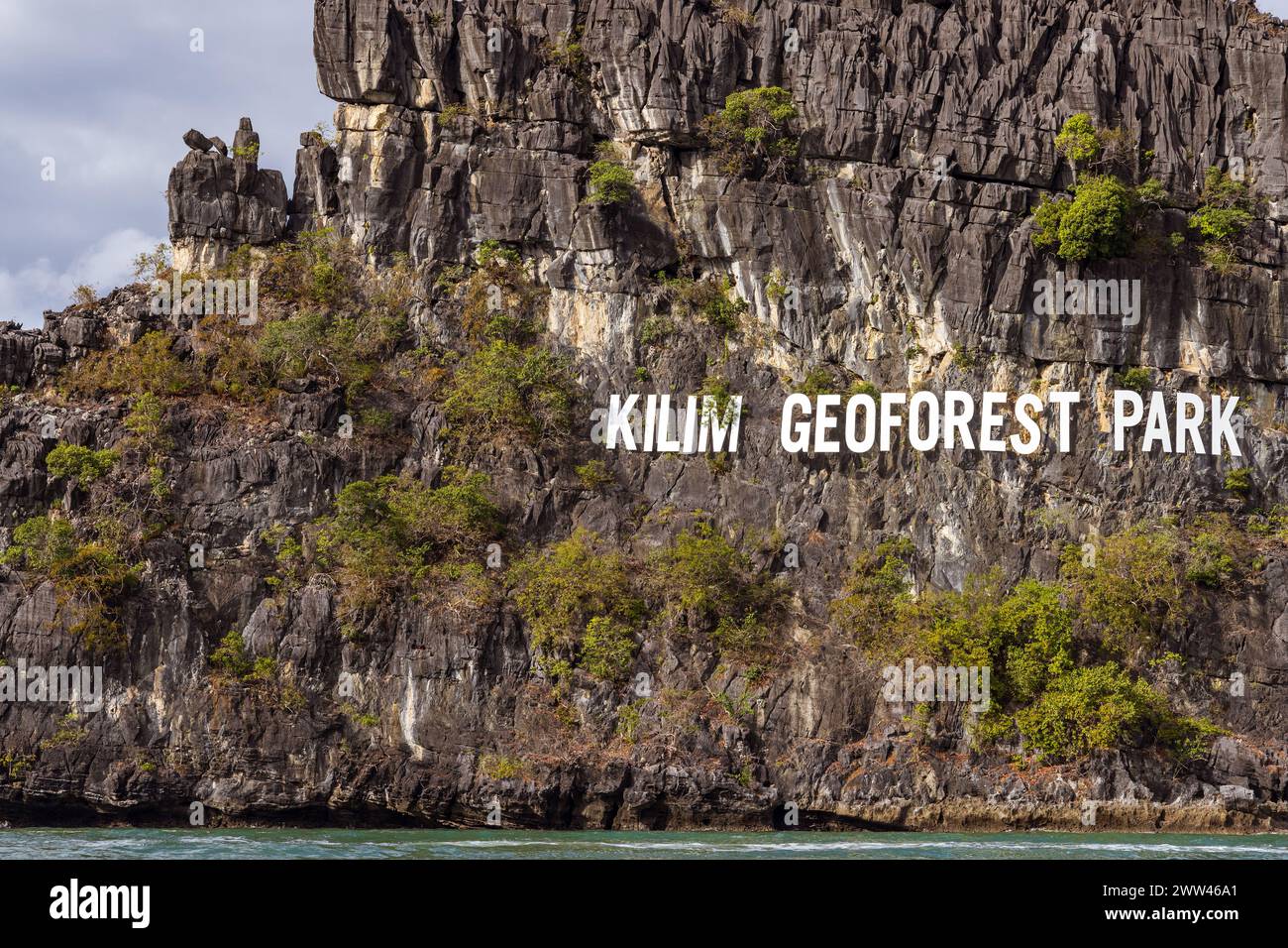 Kilim Geoforest Park Schild auf Langkawi Island, Malaysia. Stockfoto
