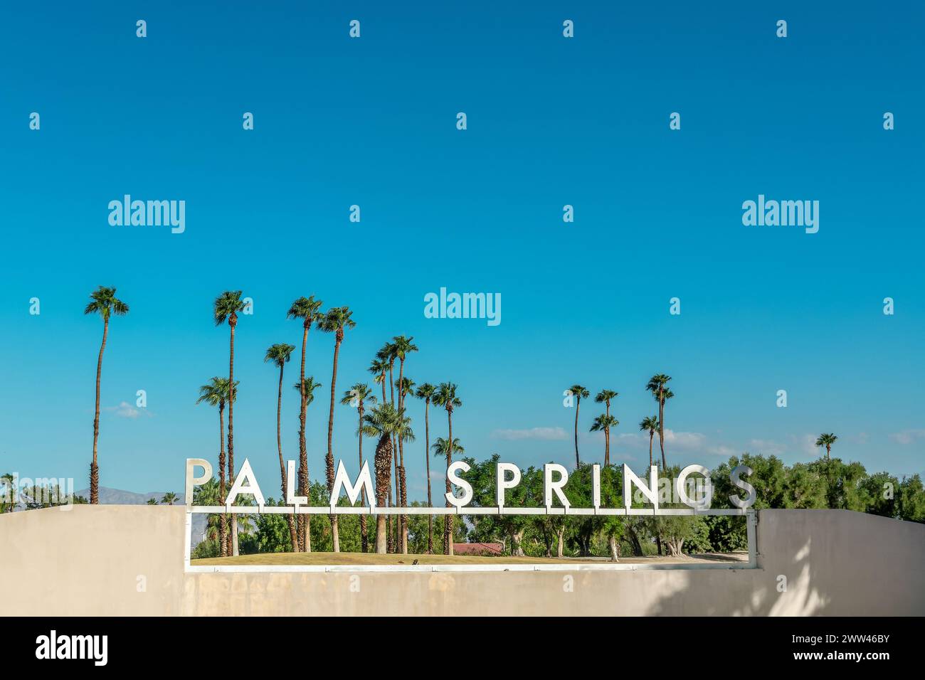 Palm Springs City Namensschild, Kalifornien Stockfoto