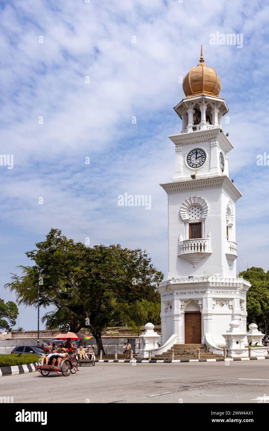 Der Queen Victoria Memorial Clock Tower, ein historisches Wahrzeichen zur Erinnerung an das Diamantenjubiläum von Königin Victoria, Georgetown, Penang, Malaysia Stockfoto