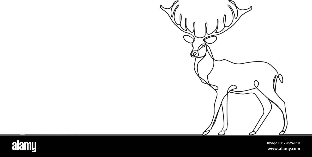 Durchgehende einzeilige Zeichnung des Hirsches, Strichgrafik-Vektor-Illustration Stock Vektor