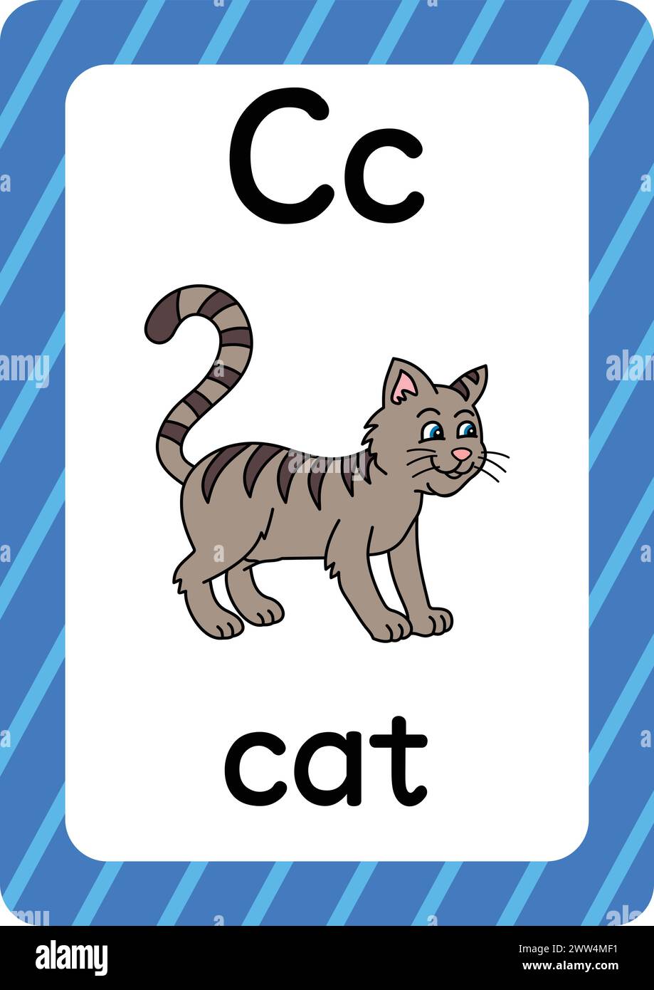 ABC-Karteikarten. Brief, Wort und Bild. Lehrkarten für Kinder. Alphabet Wort und Bild. Alphabetseiten für Kinder. Stock Vektor