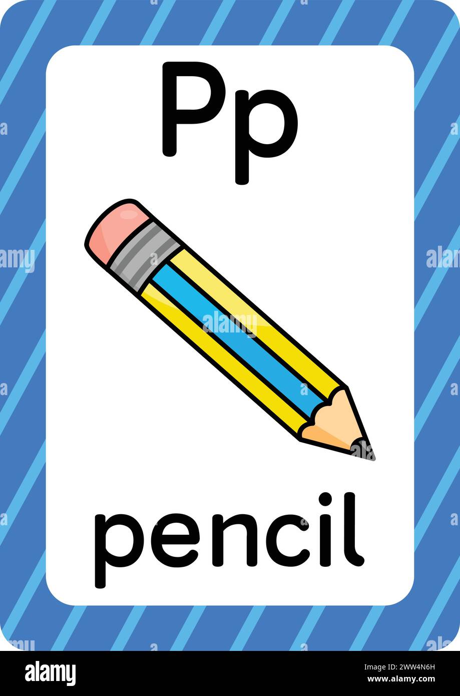 ABC-Karteikarten. Brief, Wort und Bild. Lehrkarten für Kinder. Alphabet Wort und Bild. Alphabetseiten für Kinder. Stock Vektor