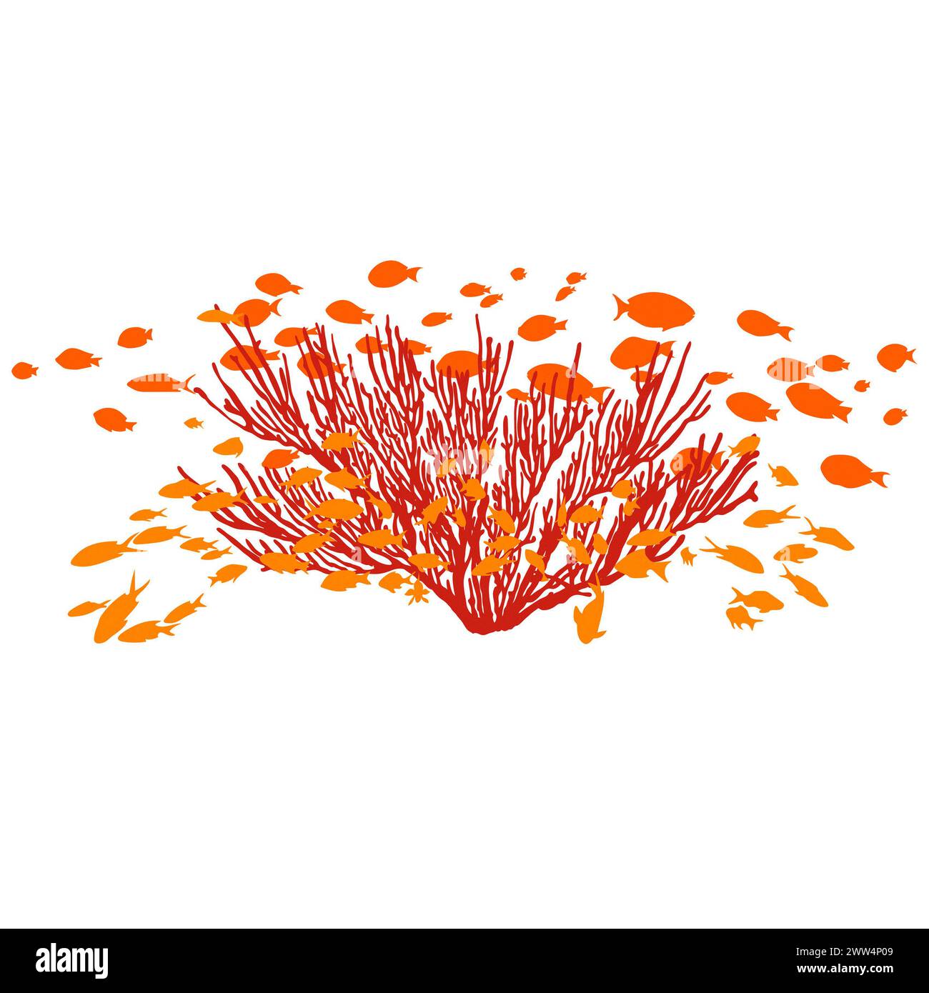 Kreatives Tierkonzept - künstlerische Illustration einer Meereskoralle mit Fischen - Ilustración artística de un Coral marino con peces Stockfoto