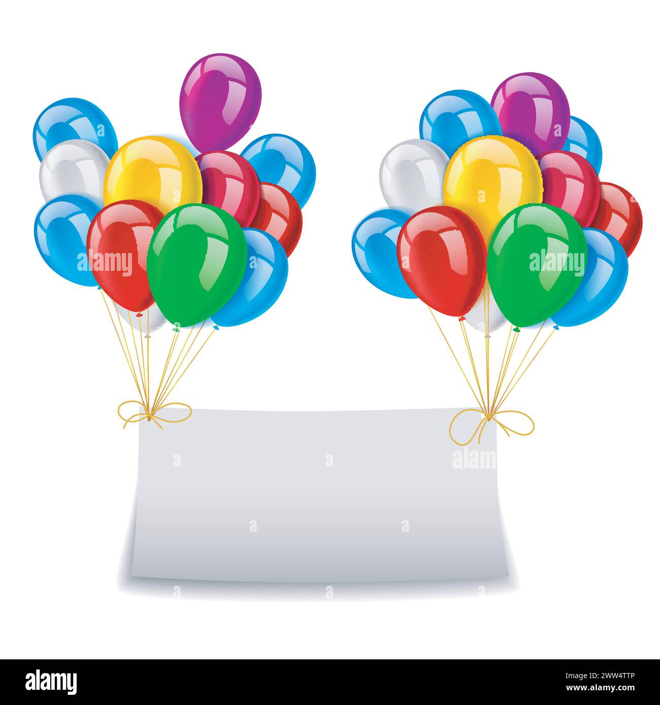 Fliegende Ballons mit Papier und Platz für Text Blauer Hintergrund, Vektorillustration Stock Vektor