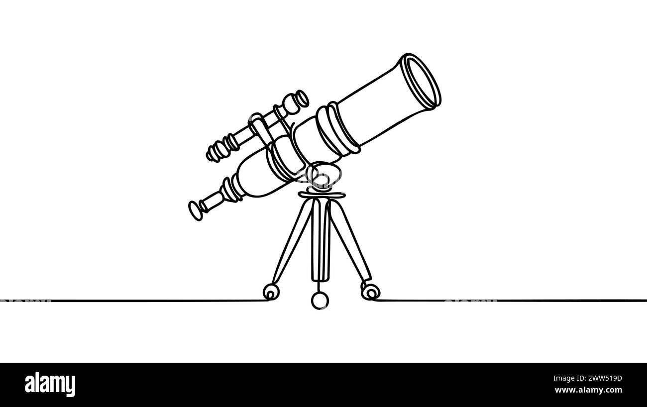 Durchgehende einzeilige Zeichnung. Schulteleskop-Symbol. Vektorabbildung. Stock Vektor