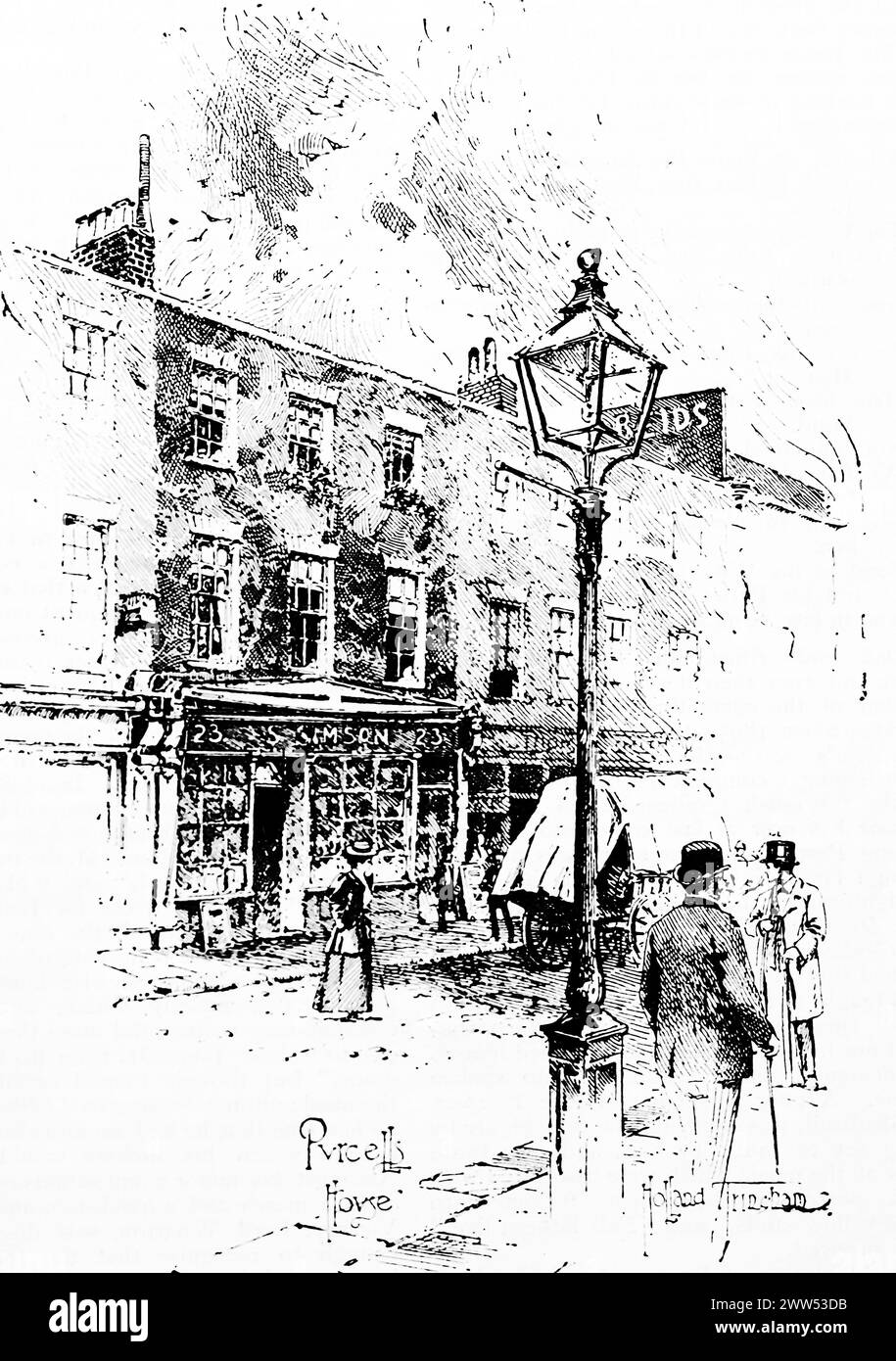 Illustration von Henry Purcells Haus, dem Pionier der englischen Oper, von Holland Tringham. Schwarz-weiß. Foto aus einer Zeitschrift, die ursprünglich 1898 veröffentlicht wurde. Stockfoto