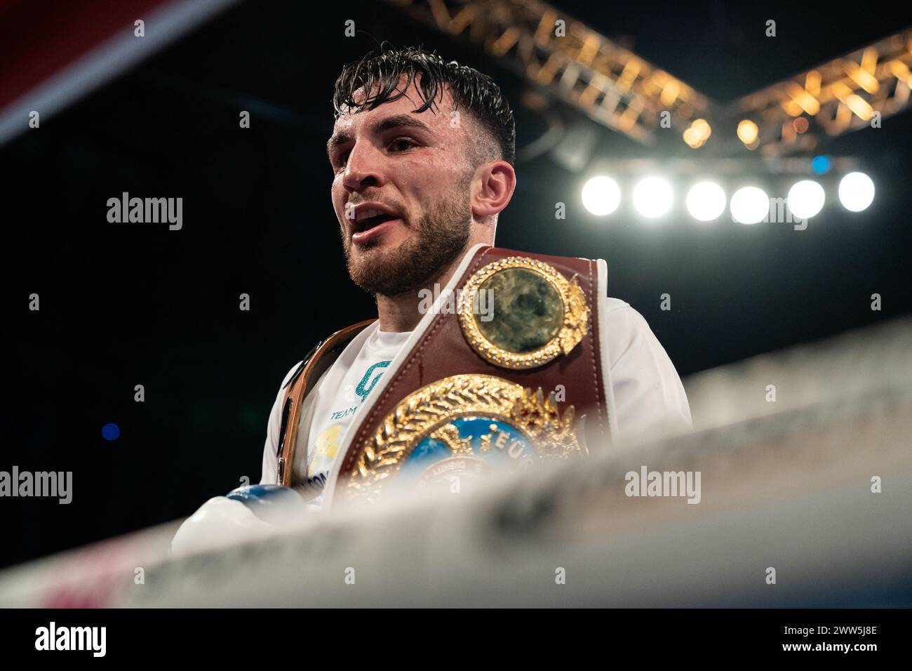 Owen Cooper gewinnt den WBO European Welterweight Titel Stockfoto