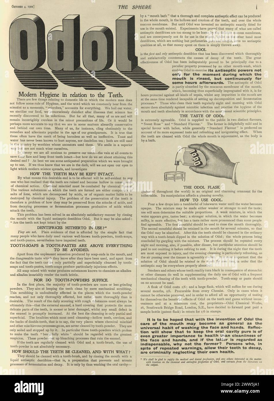 Britische Vintage-Zeitung Odol Zahnpasta Mundspülanzeige 1902 Stockfoto