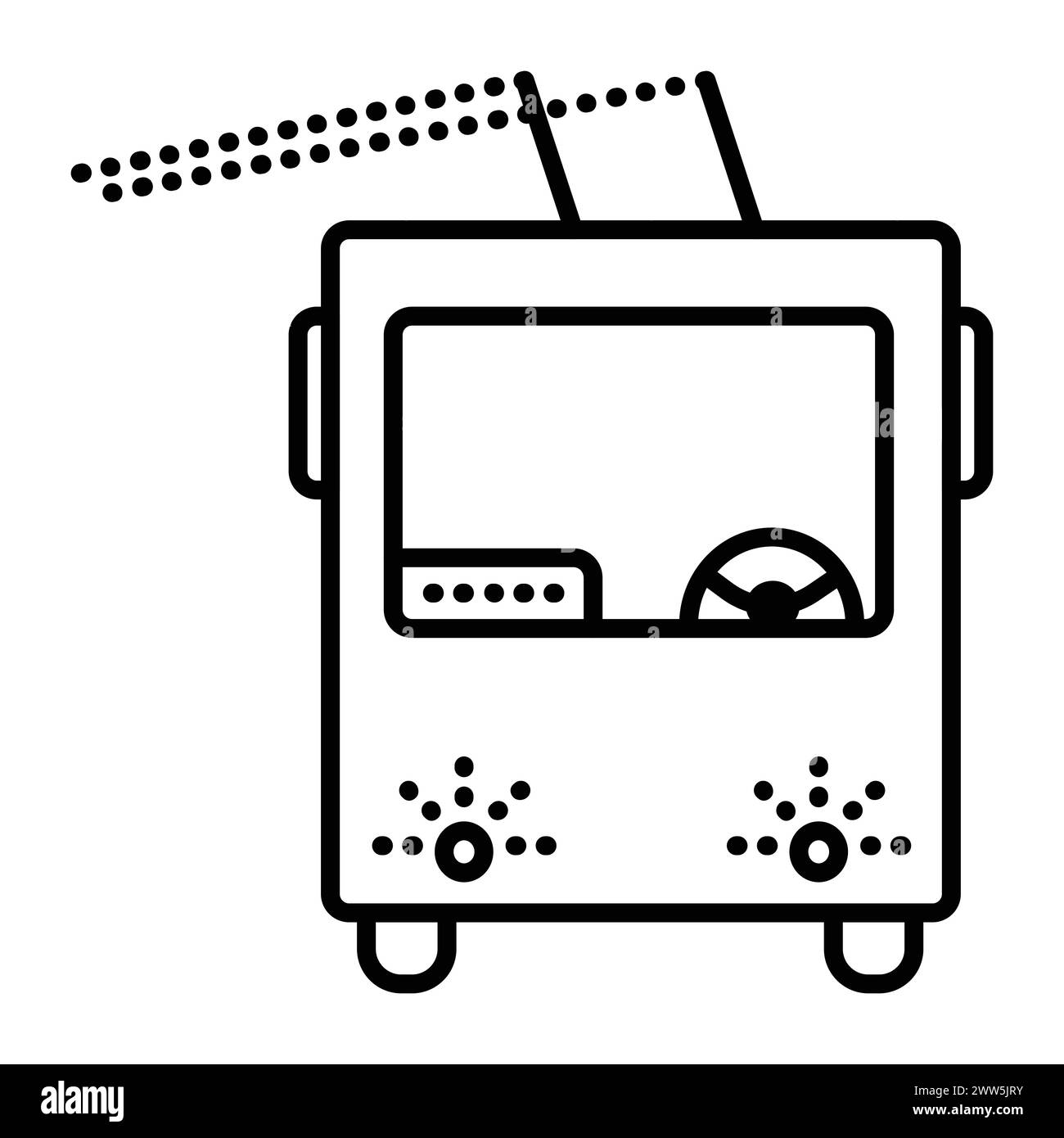 Trolleybus mit Stromkollektor, schwarze Linie Vektor-Symbol, Symbol für öffentliche elektrische Verkehrsmittel Stock Vektor