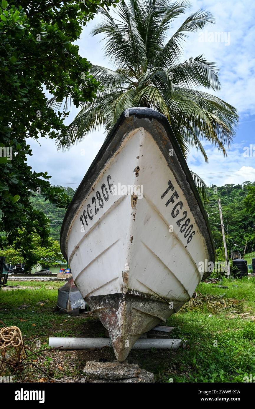 Verlassenes Boot in Trinidad Teteron Bay Stockfoto