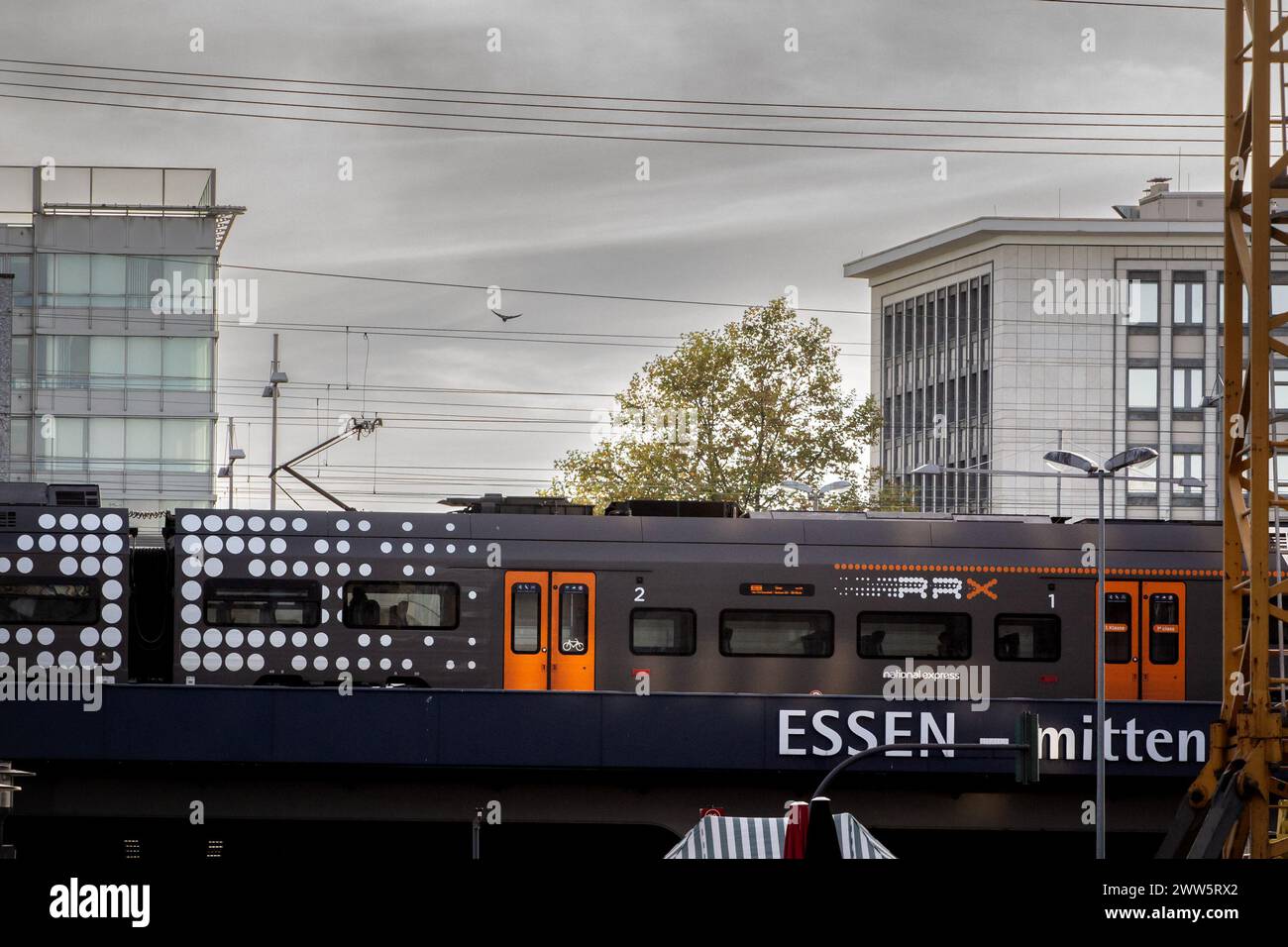 Bild eines RRX-Zuges, der Essen Hbf verlässt und nach Köln fährt. Der Rhein-Ruhr-Express ist ein großes Verkehrsprojekt, das in Nordrhein-WE entwickelt wird Stockfoto