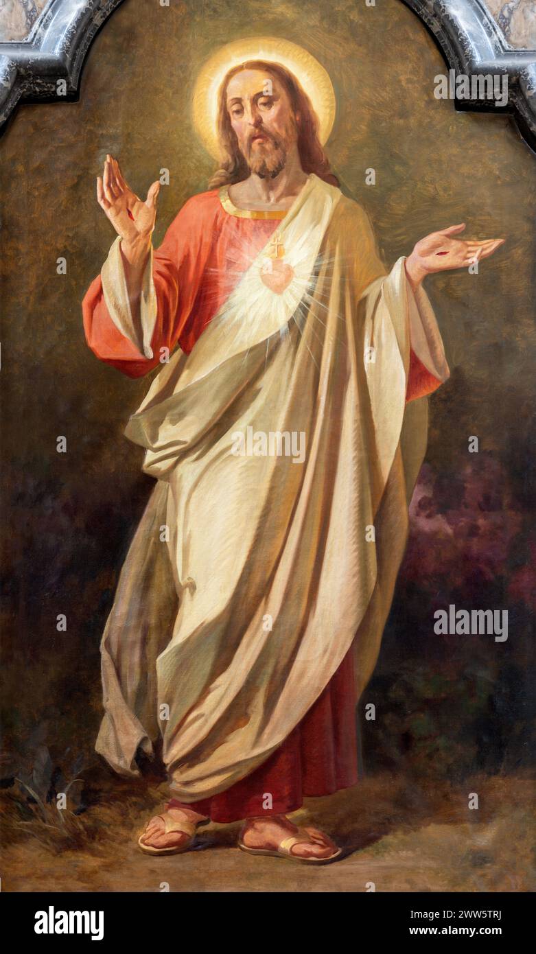 MAILAND, ITALIEN - 4. MÄRZ 2024: Das Gemälde des Herzens Jesu in der Kirche Chiesa di San Bernardino alle Ossa von einem unbekannten Künstler von 20. Cent. Stockfoto