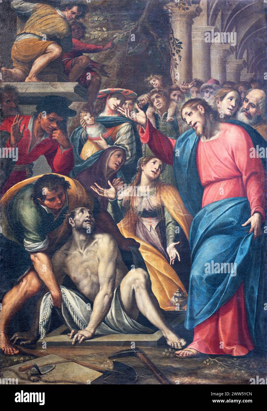 MAILAND, ITALIEN - 6. MÄRZ 2024: Das Gemälde Auferstehung des Lazarus in der Kirche Chiesa di Santa Maira del Carmine von Giovan Mauro della Rovere Stockfoto