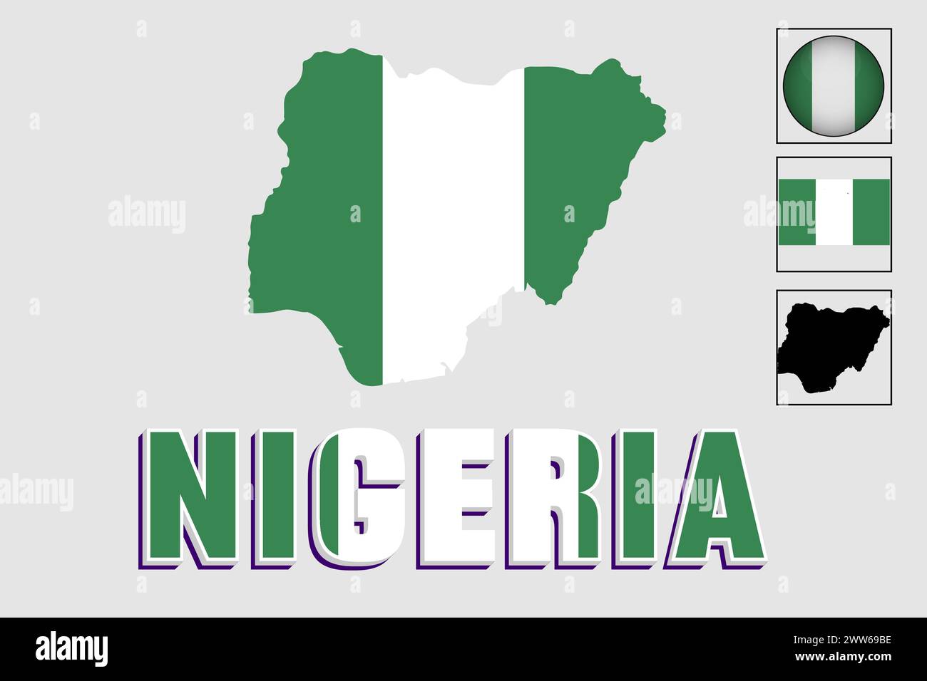 Nigeria Flagge und Karte in einer Vektorgrafik Stock Vektor