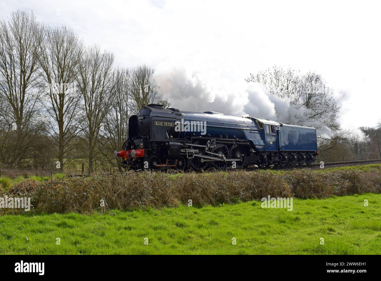 Die legendäre Dampflokomotive 60532 „Blue Peter“ beginnt nach einer millionenschweren Überholung an der Severn Valley Railway in Worcestershire Stockfoto