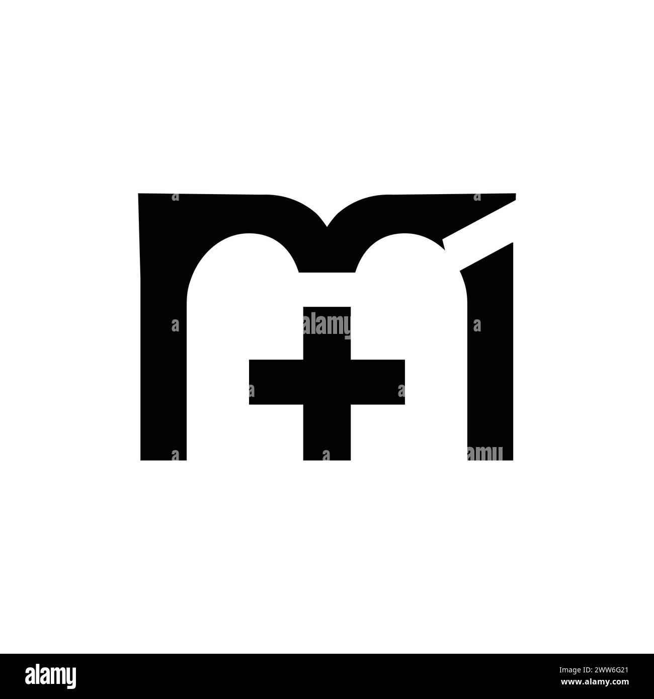 Buchstabe m Kreuz plus medizinisches Logo Symbol Design Vektorbild. Buchstaben M Kreuz plus medizinisches Logo Symbol Design Vorlagenelemente Stock Vektor