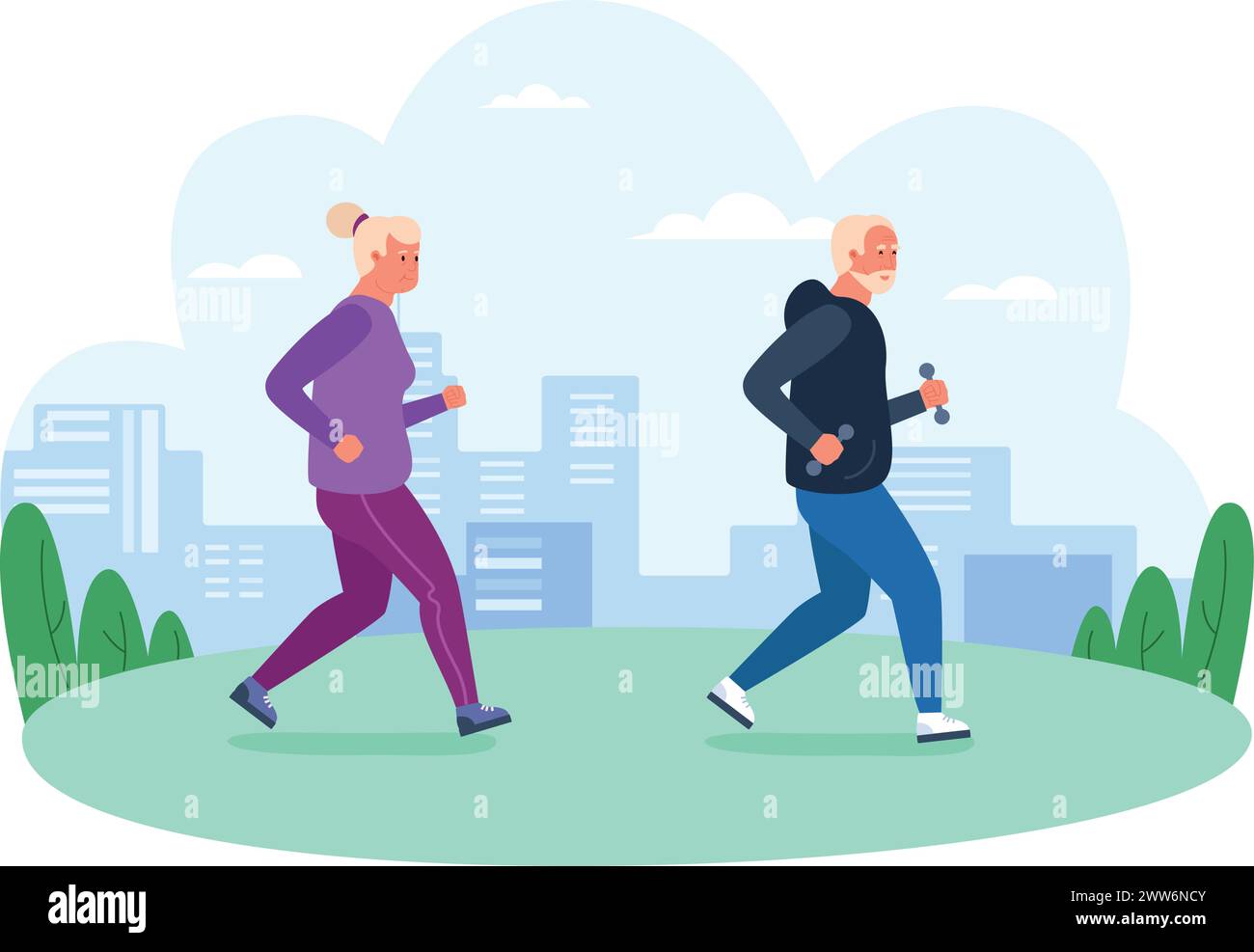 Alter Mann und Frau trainieren zusammen. Alte Athleten. Vektorabbildung Stock Vektor