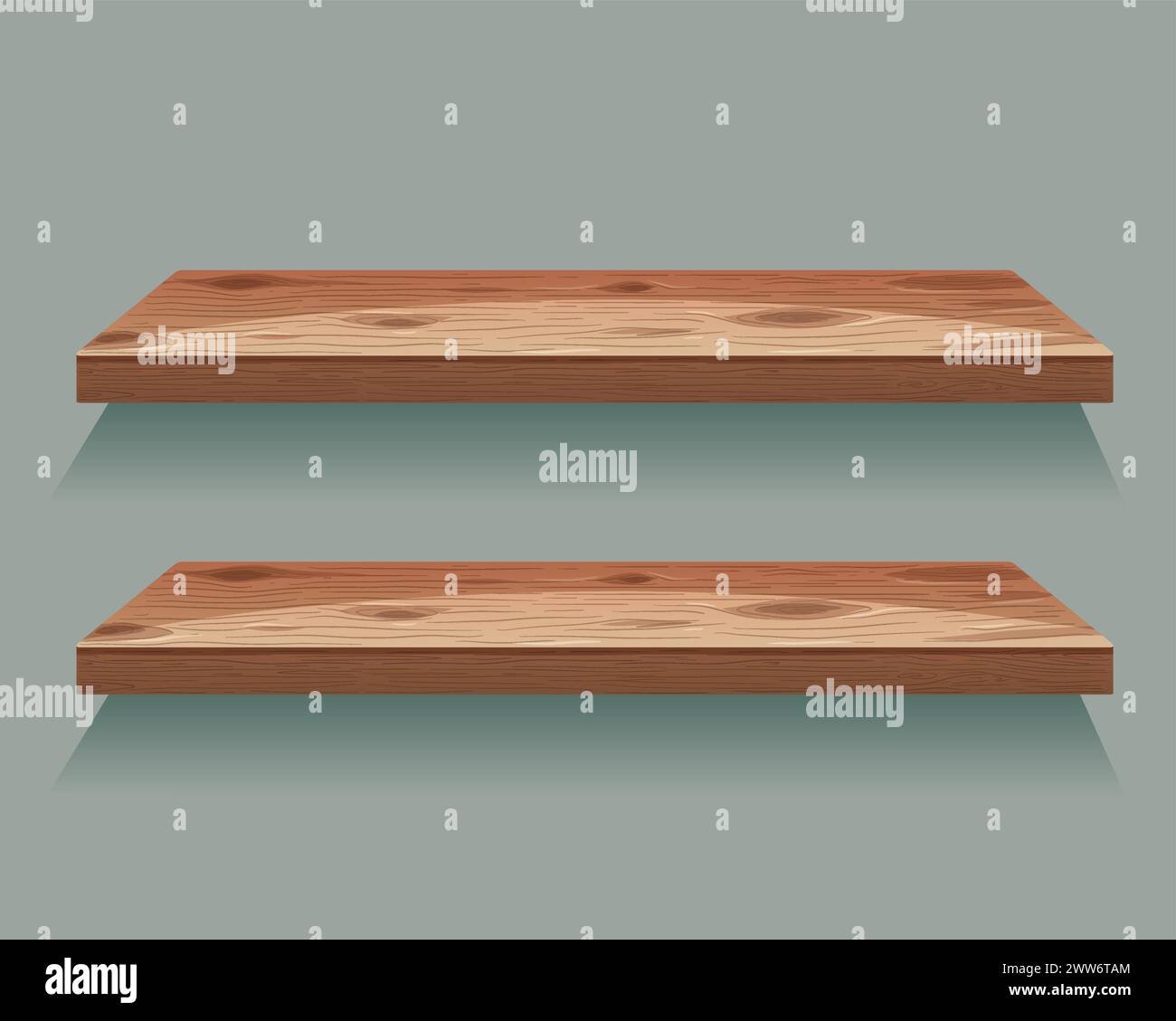 Zwei Holzregale vor einem schlichten Hintergrund Stock Vektor