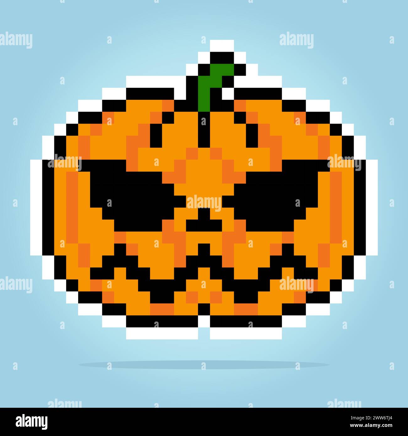 8-Bit-Pixel Kürbis halloween. Gemüse für Spielelemente und Kreuzstichmuster in Vektorillustrationen. Stock Vektor