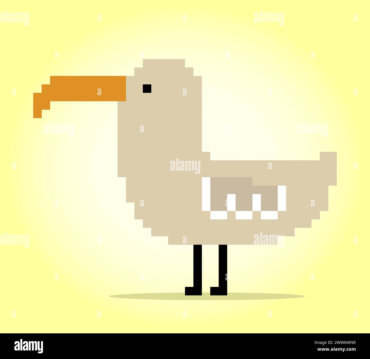 8 Bit Pixel Möwe. Tier für Asset-Spiele und Kreuzstichmuster in Vektorillustrationen. Stock Vektor