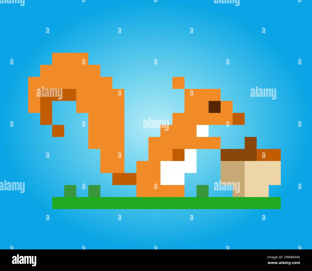 8-Bit-Pixel Eichhörnchen. Tierpixel für Spielelemente und Kreuzstichmuster in Vektorillustrationen. Stock Vektor