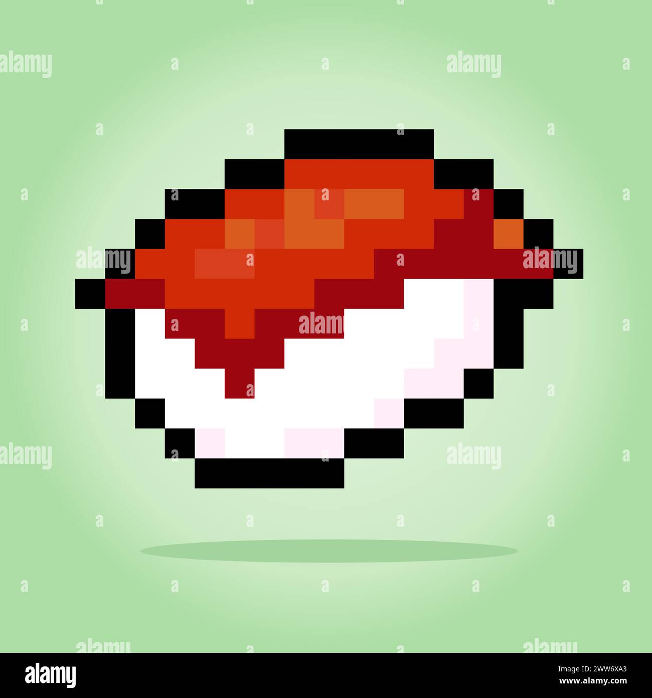 8-Bit-Sushi. Lebensmittelpixel für Spielelemente und Kreuzstichmuster in Vektorillustrationen. Stock Vektor