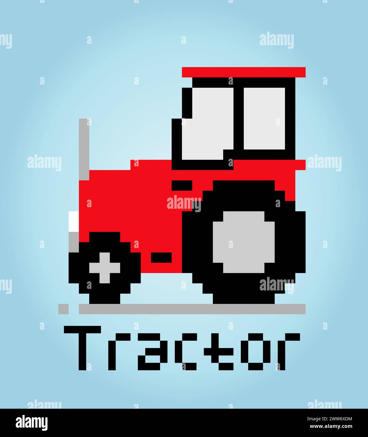 8-Bit-Pixel-Traktor. Farmauto-Objekt für Spielelemente in Vektorillustration. Stock Vektor