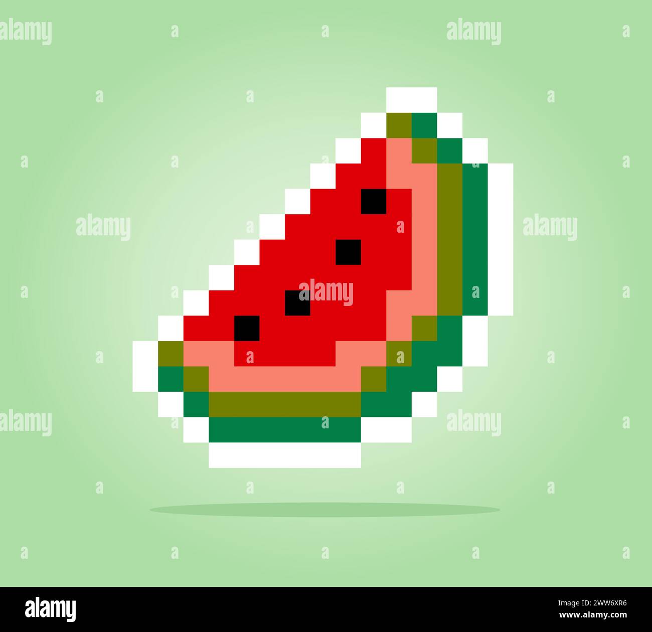 8-Bit-Pixel-Schicht-Wassermelone. Fruchtpixel für Spielsymbole. Abbildung Vektor-Kreuzstichmuster Stock Vektor