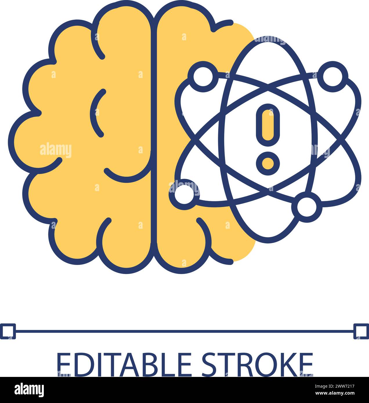 Gehirnanatomie, Warnsymbol mit gelbem Zeichen RGB-Farbsymbol Stock Vektor