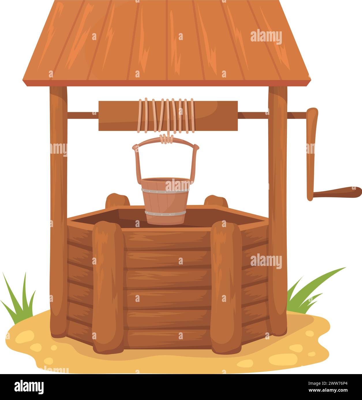 Vintage-Brunnen. Farm Construction for Frischwasser Cartoon Icon isoliert auf weißem Hintergrund Stock Vektor