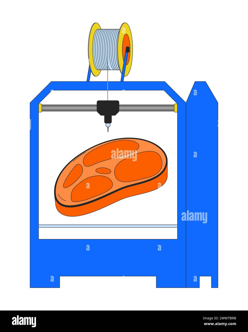 Synthetisches Fleisch auf linearem 2D-Zeichentrickobjekt des 3D-Druckers Stock Vektor