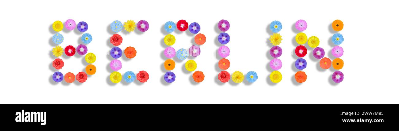 Deutsche Hauptstadt Berlin mit Blumen geschrieben Stockfoto