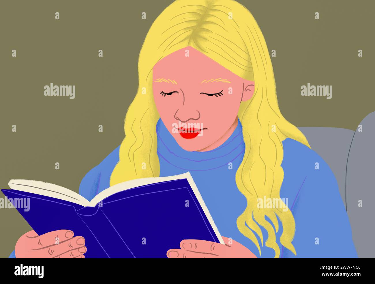 Blondes Mädchen liest Buch Stockfoto