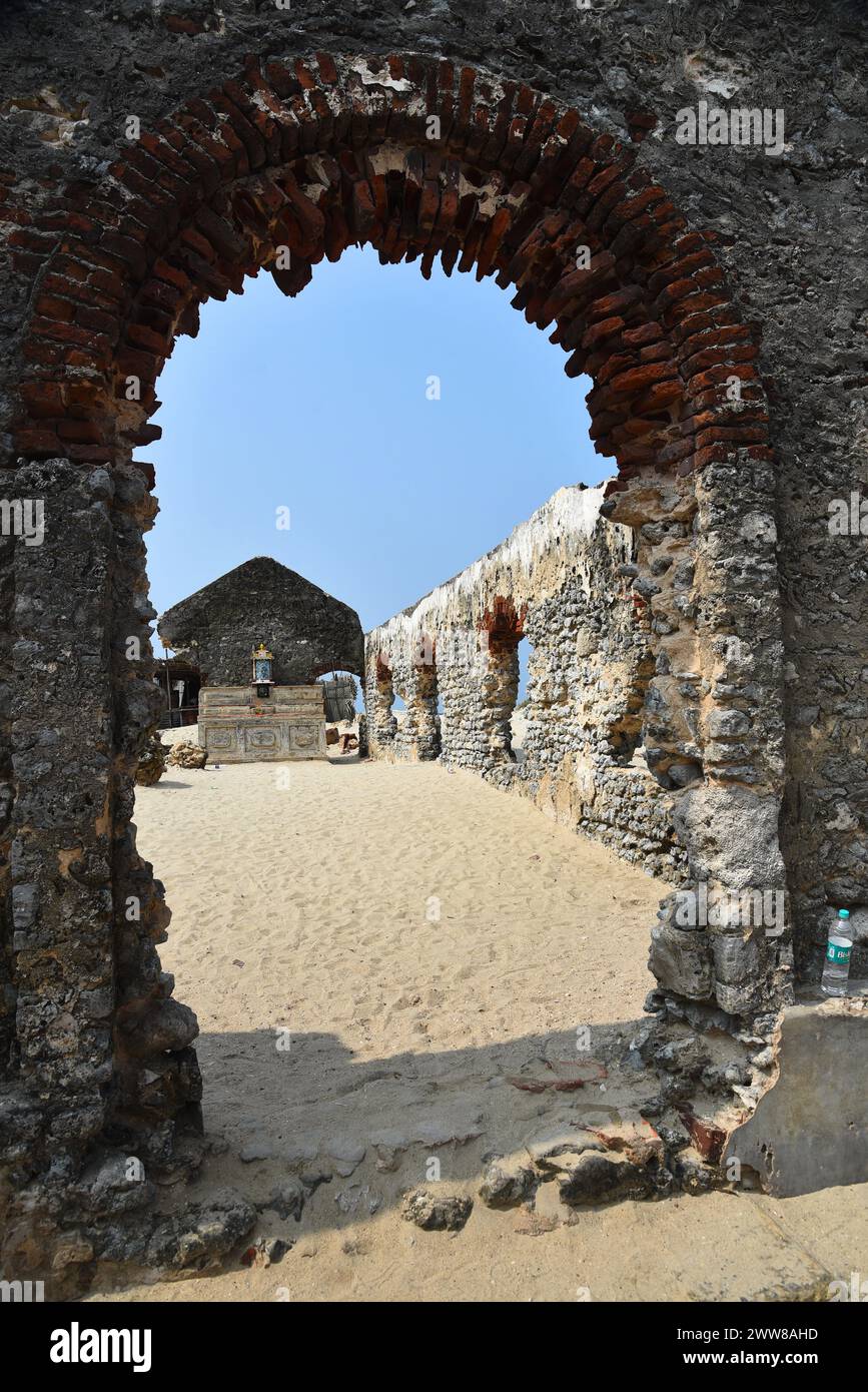 Ruinen der alten Kirche in Dhanushkodi, rameswaram, tamil nadu, indien Stockfoto