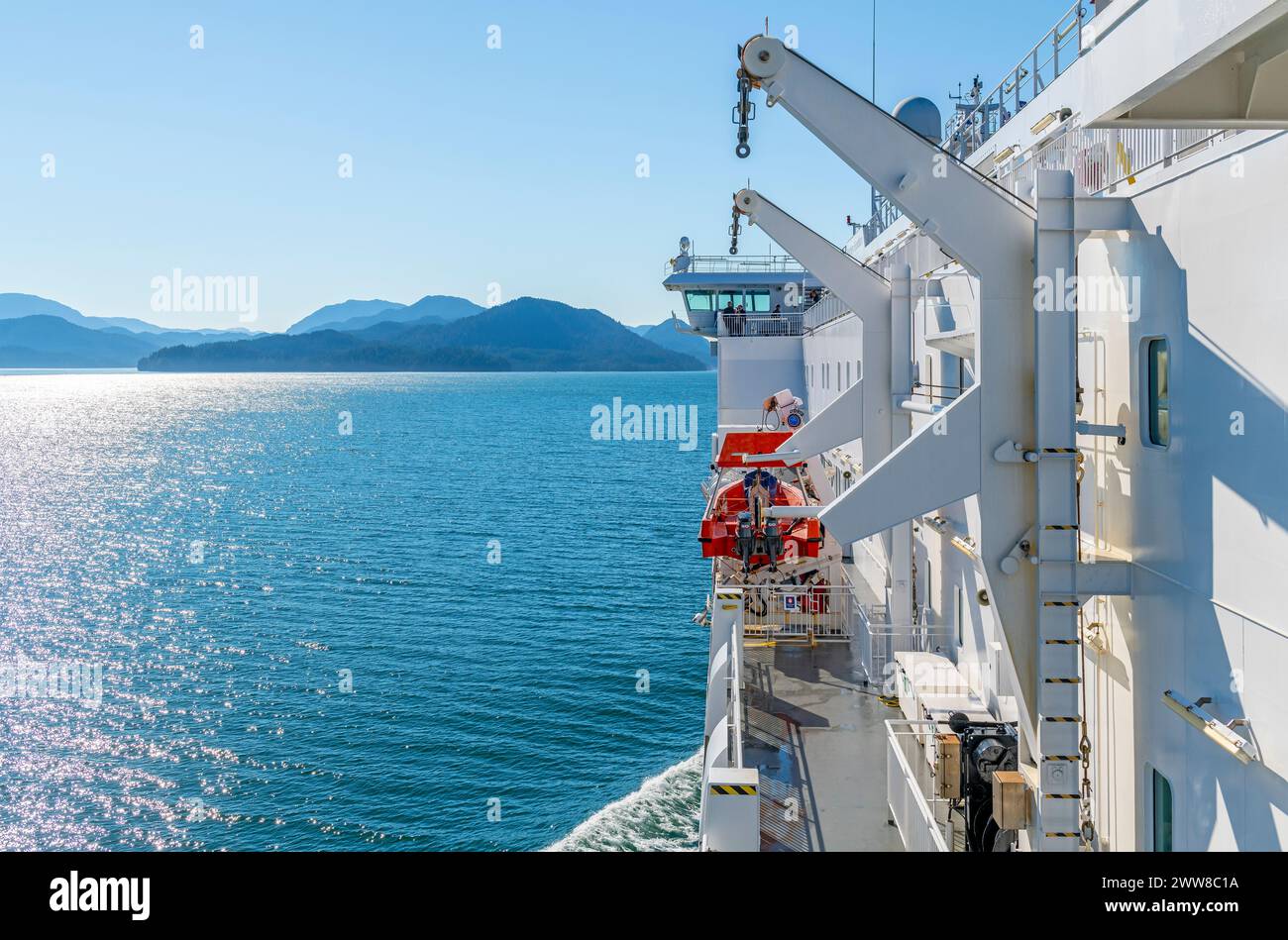 Bootstour mit der Fähre zwischen Prince Rupert und Port Hardy, British Columbia, Kanada. Stockfoto