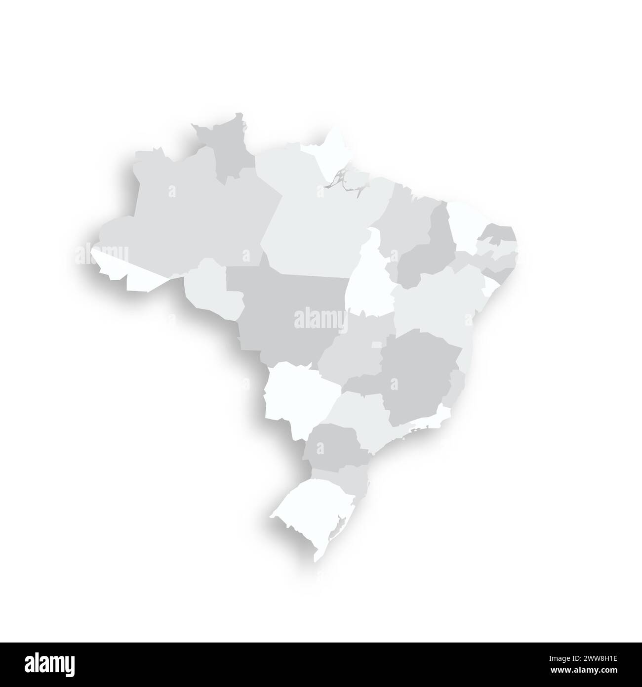Brasilien politische Karte der Verwaltungsbereiche - Föderative Einheiten Brasiliens. Graue leere flache Vektorkarte mit fallendem Schatten. Stock Vektor