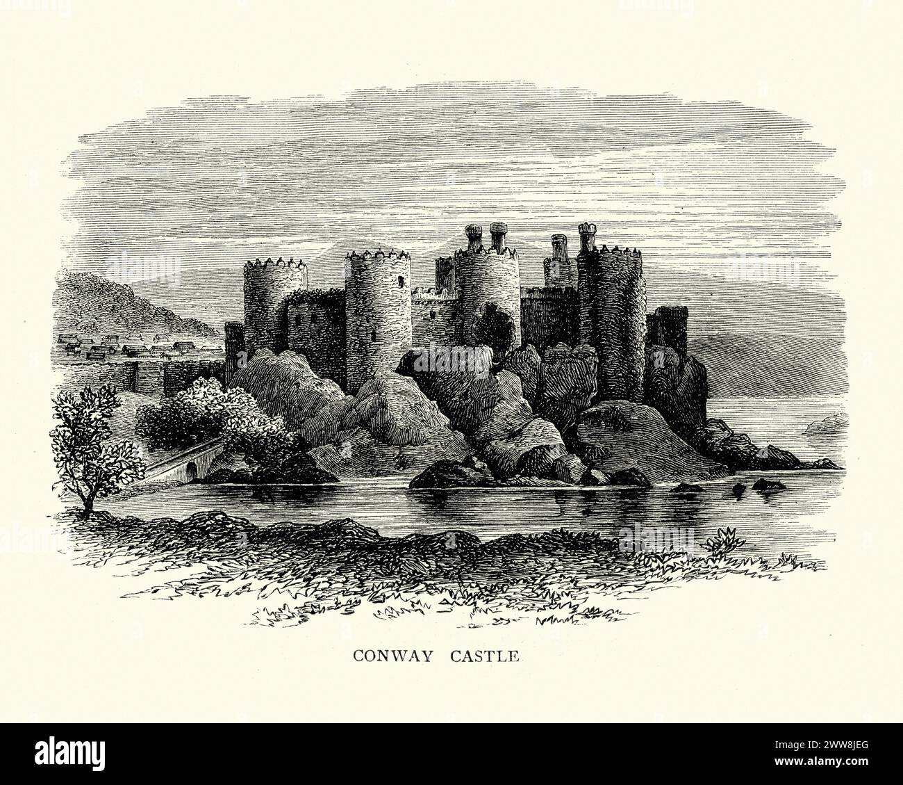 Conwy Castle ist eine mittelalterliche Festung in Conwy an der Nordküste von Wales. Es wurde von Eduard I. während seiner Eroberung von Wales zwischen 1283 und 1289 erbaut. Stockfoto