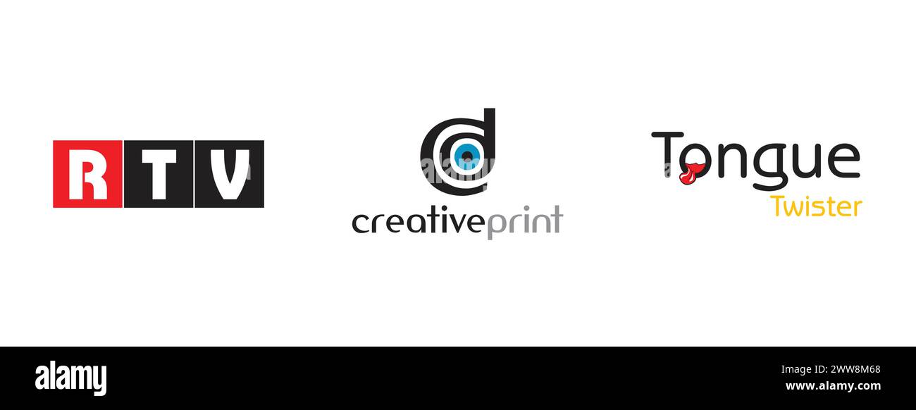 Creative Print, Tongue Twister, RTV.Arts und Design-Logokollektion. Stock Vektor